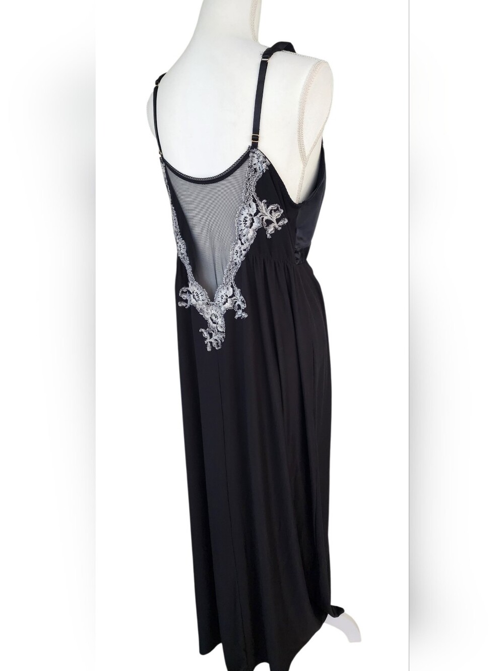Soma Black Maxi Nightgown with White Lace Trim - Picture 4 of 9